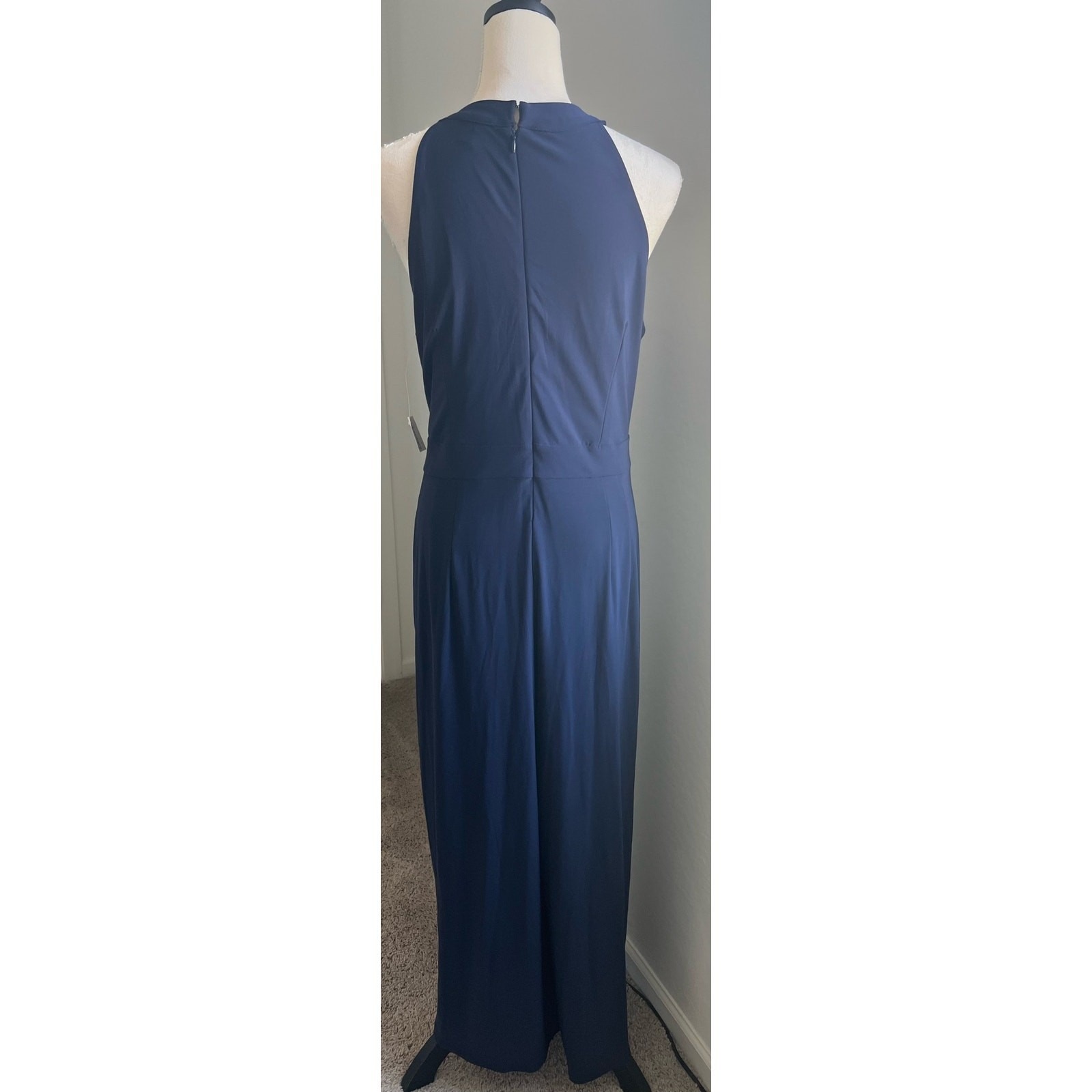 Dressbarn Roz & Ali Navy Blue Stud Fold Halter Sleeveless Wide Pant Jumpsuit 14w — image 5 of 8